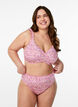 Randig tai-bikinitrosa med rynkad kant, Rosa, Model image number 0