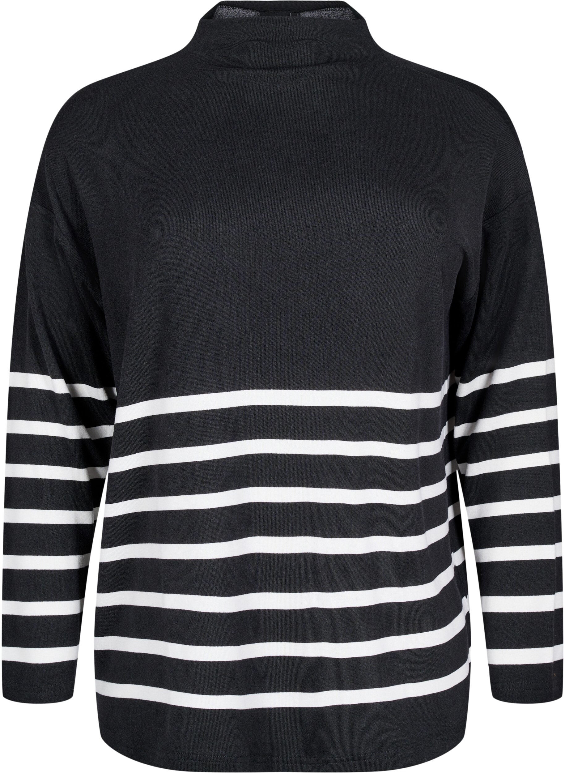 Zizzi Blus med h&ouml;g hals och l&aring;nga &auml;rmar, Svart, Packshot image number 0