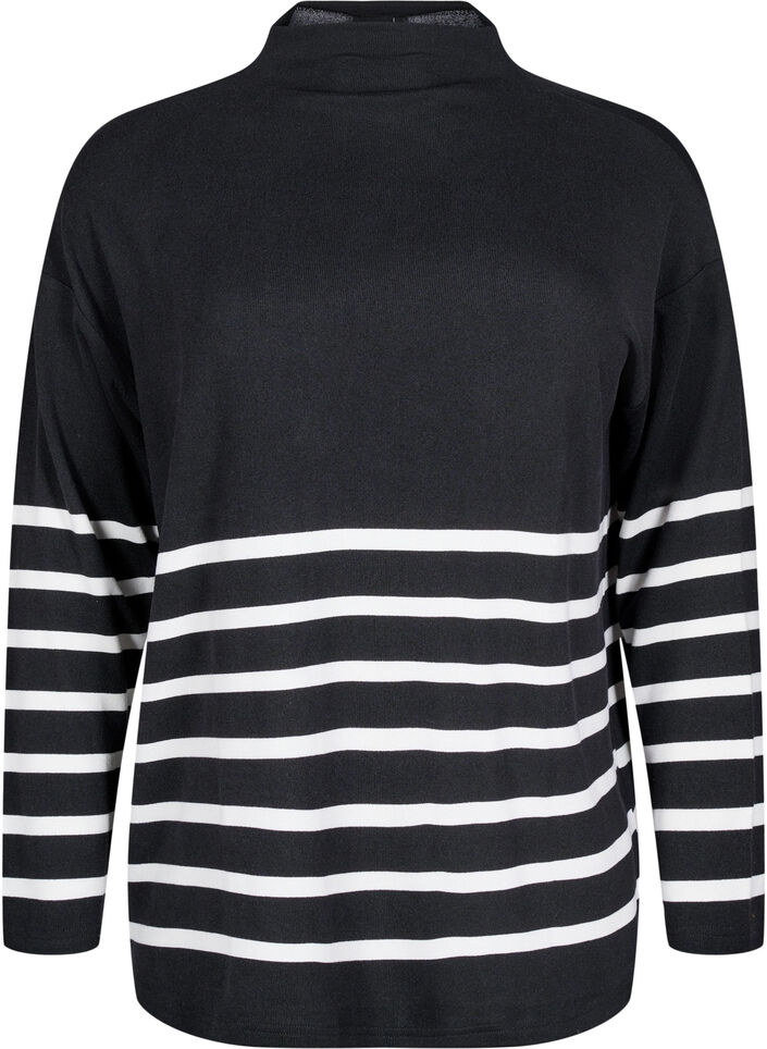 Blus med hög hals och långa ärmar, Svart, Packshot image number 0