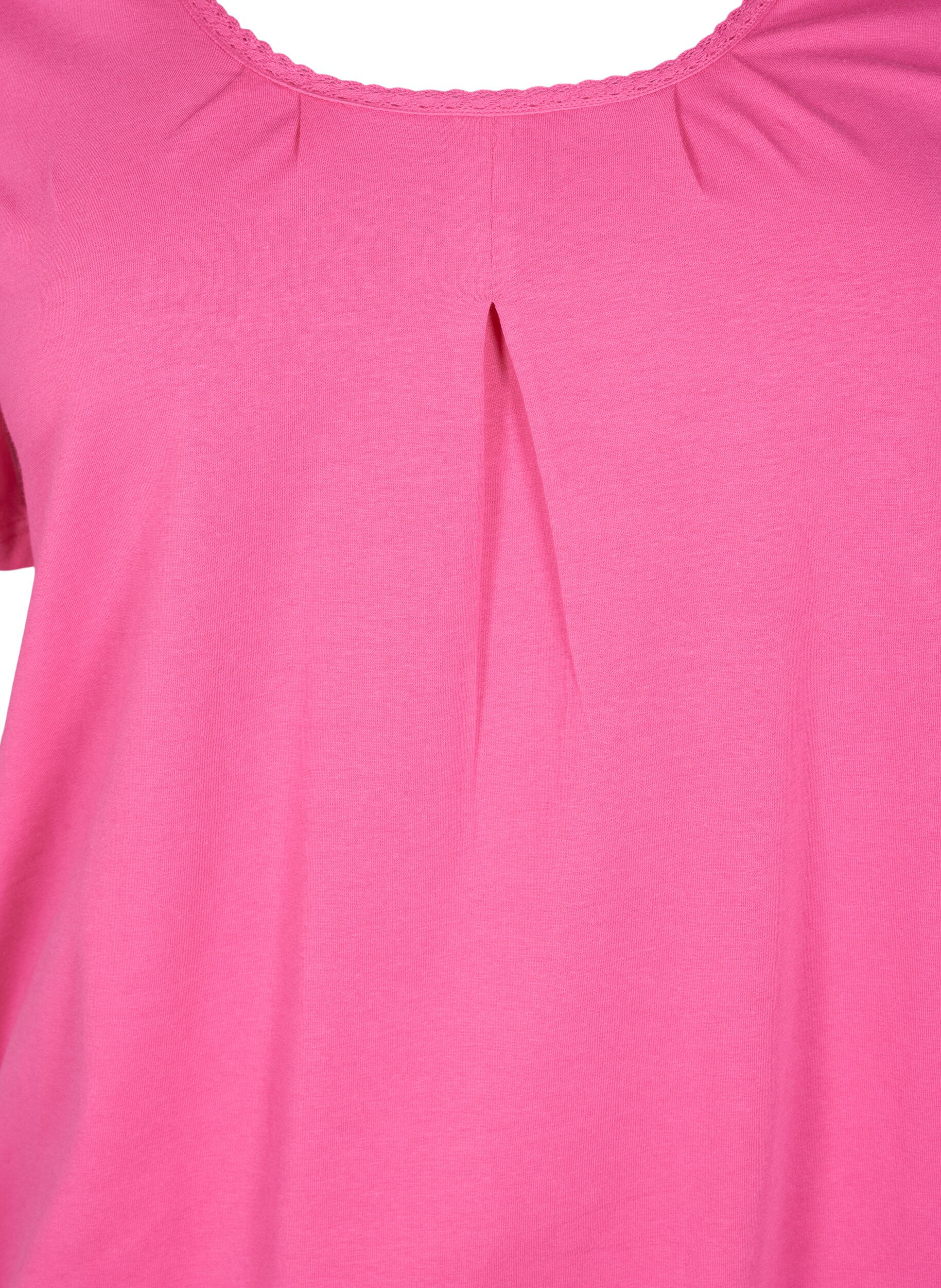 Zizzi Kort&auml;rmad t-shirt i bomull, Shocking Pink, Packshot image number 2