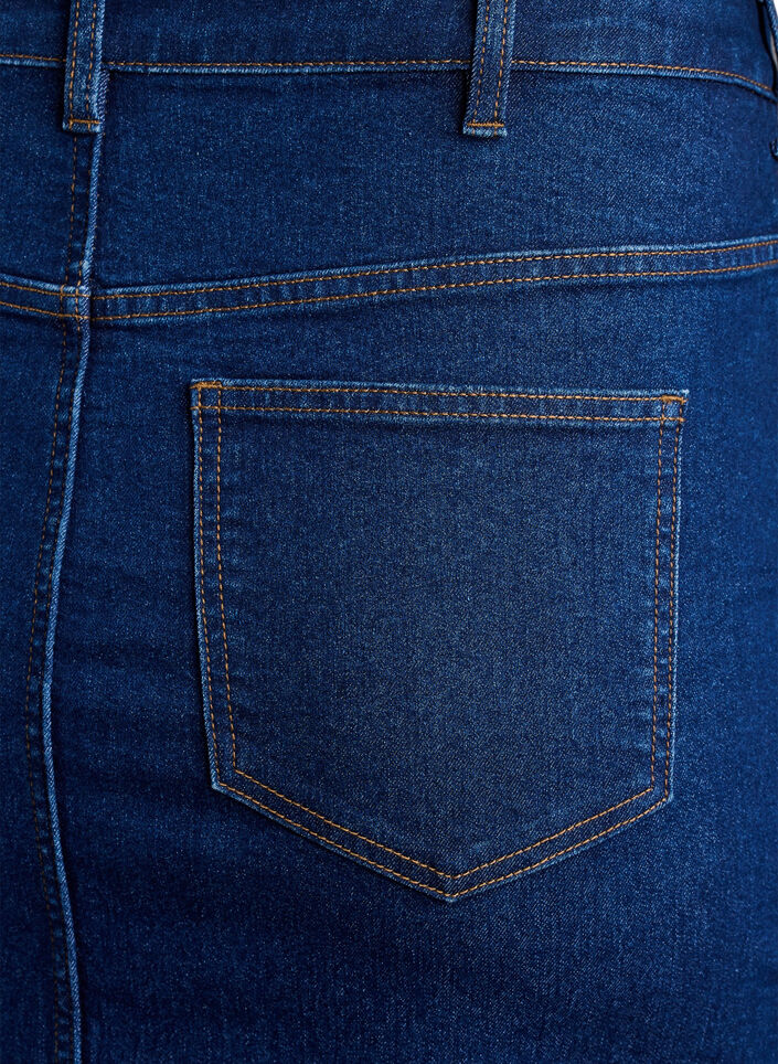 FLASH - Midil&aring;ng denimkjol med en slits framtill, Bl&aring;, Packshot image number 4