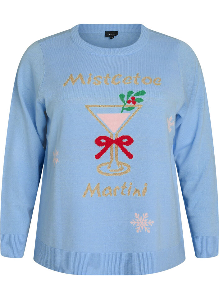 Stickad blus med julmotiv, Bl&aring;, Packshot image number 0