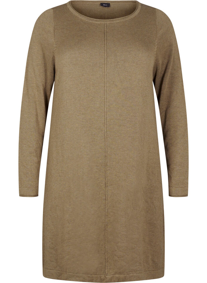 Stickad klänning i bomull-viskosblandning, Grön, Packshot image number 0