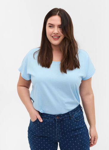 T-shirt i bomullsmix, Chambray Blue, Model image number 0