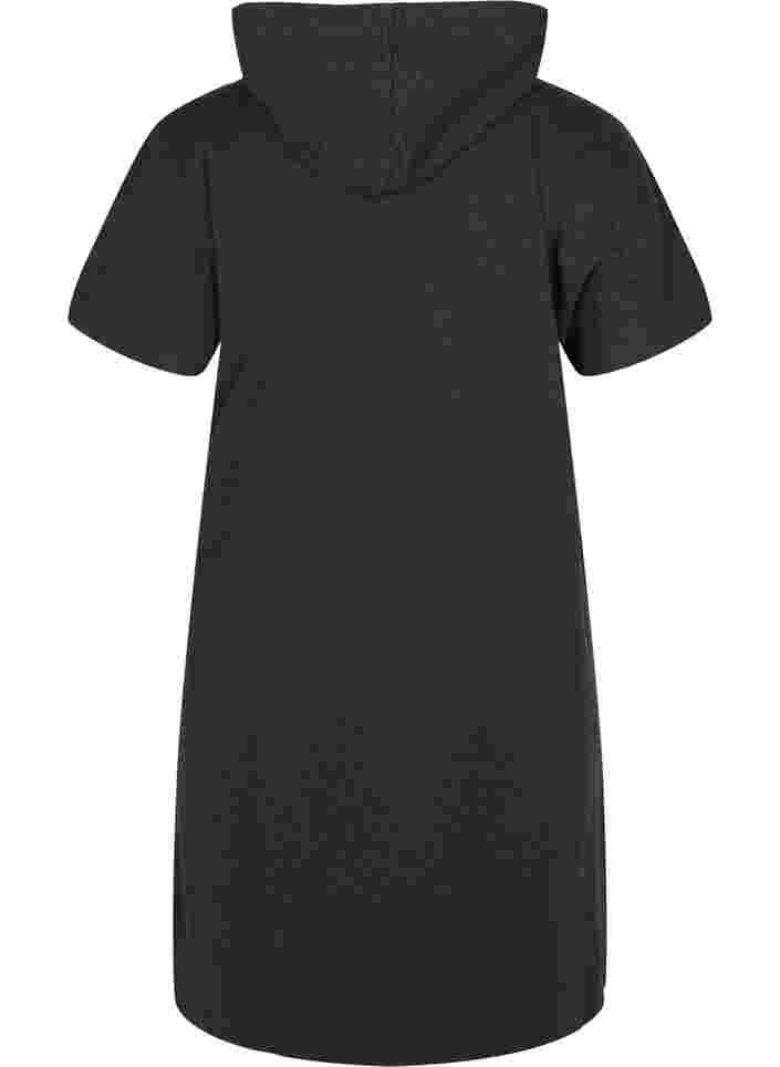 Sweatshirtklänning med huva och korta ärmar, Black DGM ASS, Packshot image number 1
