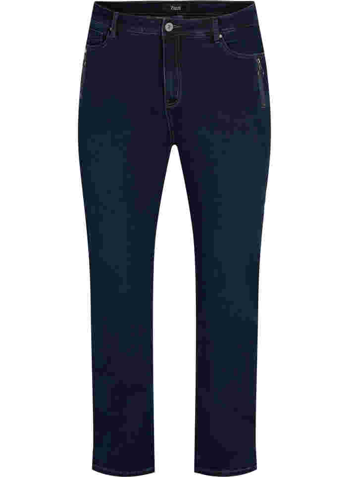 Gemma jeans med regular fit och hög midja, Dark blue, Packshot image number 0