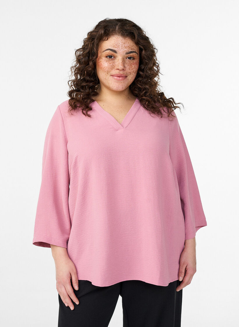 Blus med 3/4-&auml;rm, Rosa, Model image number 0