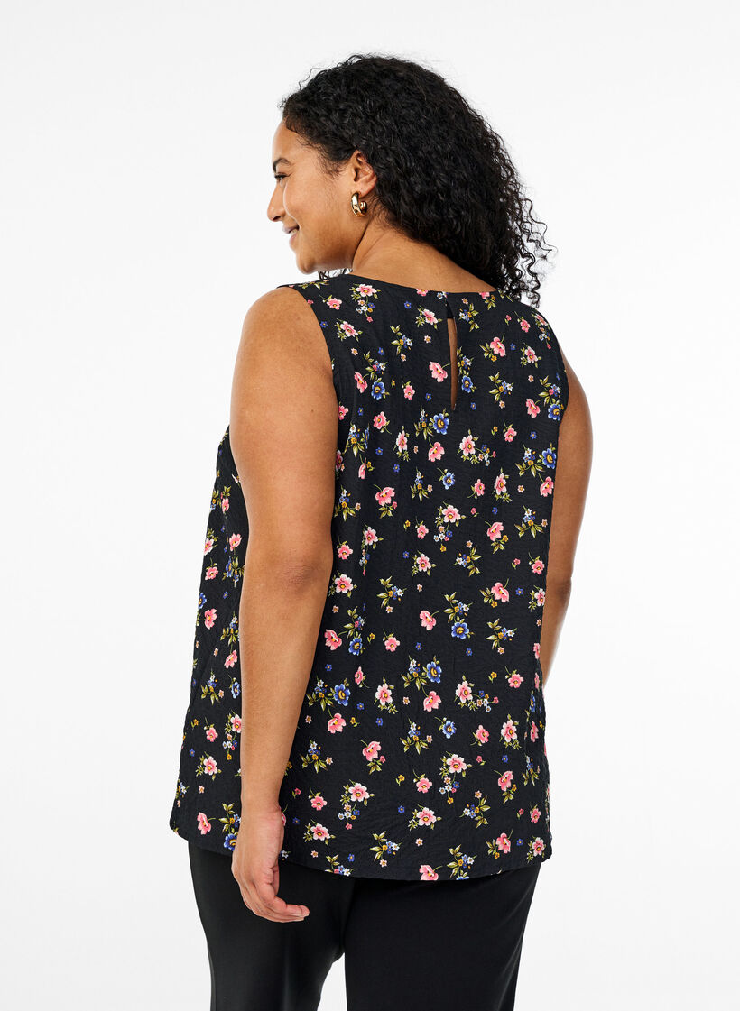 &Auml;rmelloses Top mit Struktur, Svart, Model image number 2