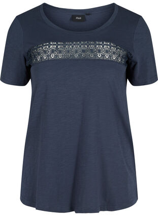 T-shirt i bomull med spets, Blue Nights, Packshot image number 0
