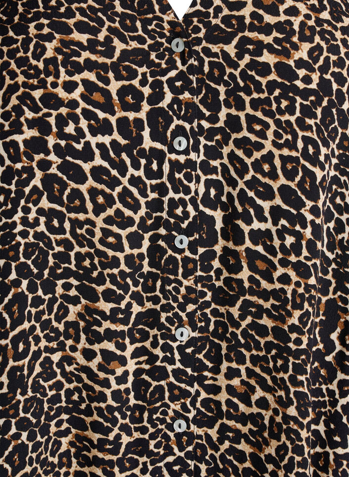 Midiklänning i viskos med tryck och lång ärm, Brun, Packshot image number 2