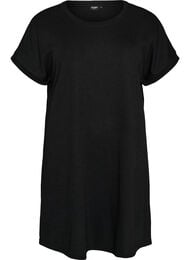 Kort kl&auml;nning i strukturerad jersey med rund halsringning, Svart