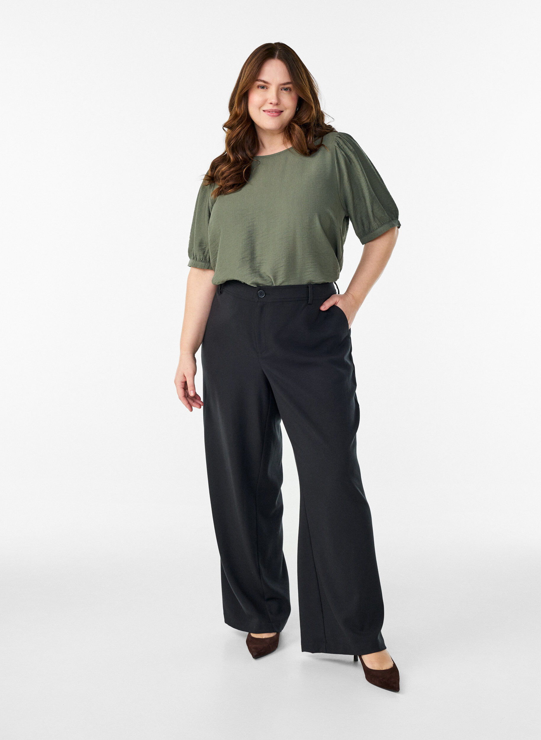 Zizzi Viskosblus med halvkorta &auml;rmar, Gr&ouml;n, Model image number 1