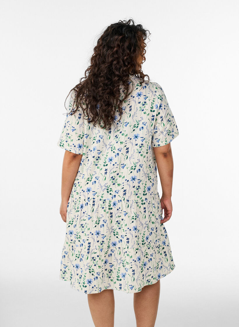 Kort a-linjeformad kl&auml;nning i bomullsmuslin, Beige, Model image number 2