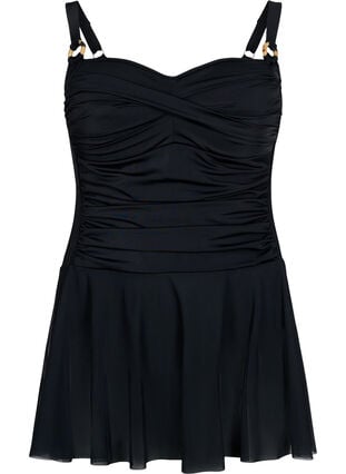 Badklänning med drapering och kjol, Black, Packshot image number 0