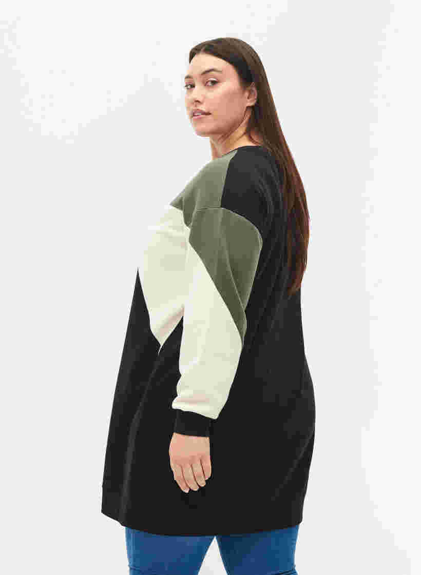 Lång sweatshirt med blockfärger, Black Color Block, Model image number 1
