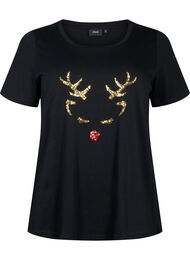 T-shirt med jultryck och paljetter, Black W. Reindeer, Packshot