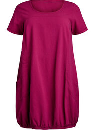 Kortärmad klänning i bomull, Röd