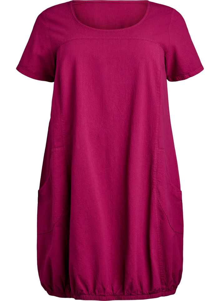 Kortärmad klänning i bomull, Röd, Packshot image number 0