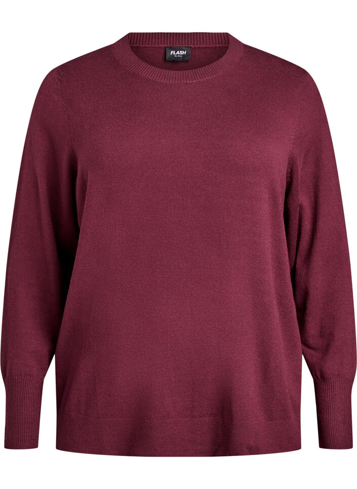 Stickad blus med rund hals, R&ouml;d, Packshot image number 0