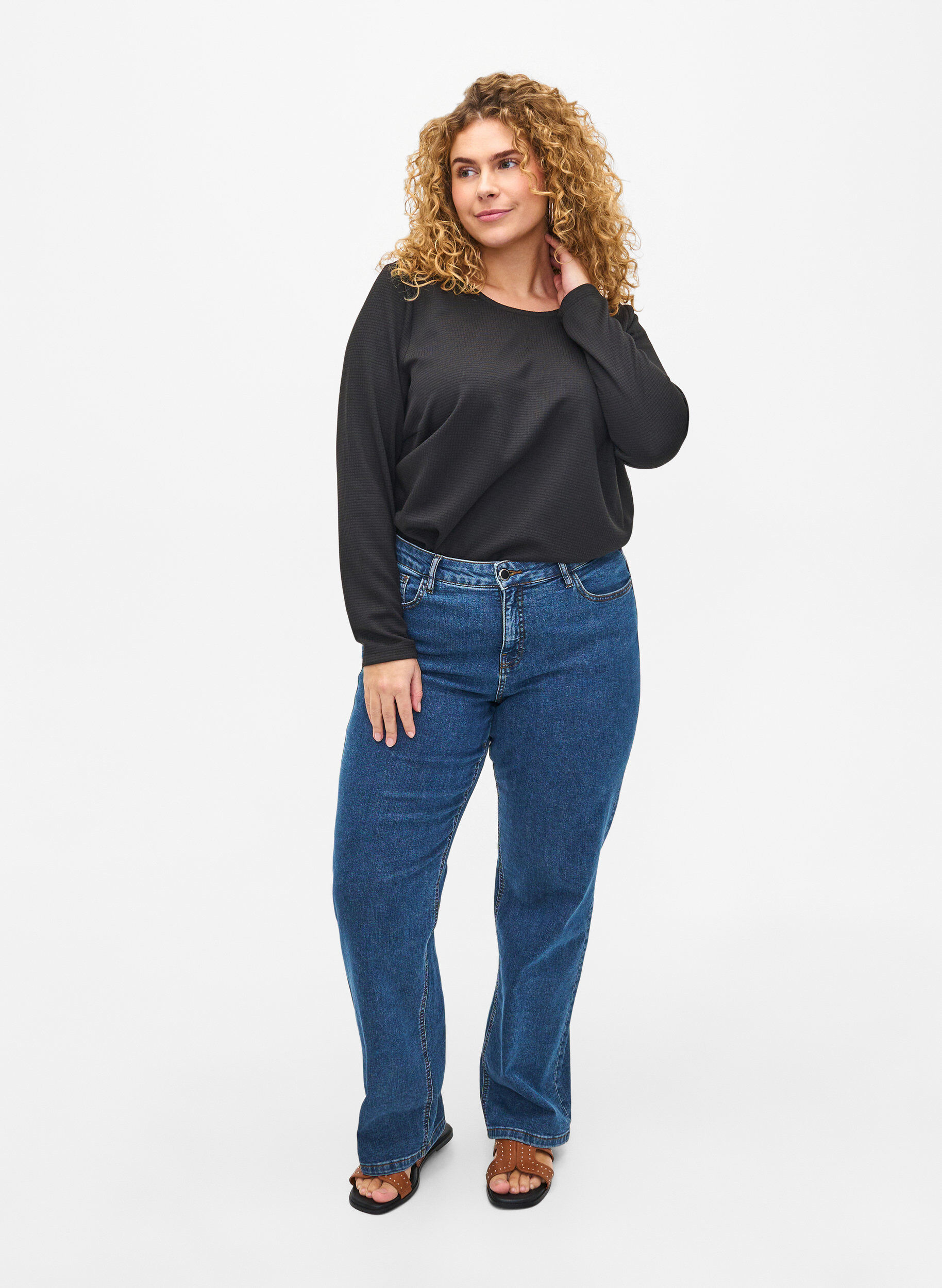 Zizzi A-linjeformad blus med textur, Black, Model image number 2