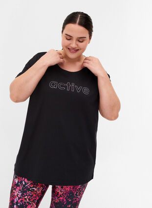 Tränings-t-shirt i bomull med tryck, Black Lights Active, Model image number 0