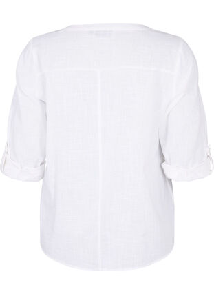 Skjortblus i bomull med v-ringad hals, Bright White, Packshot image number 1