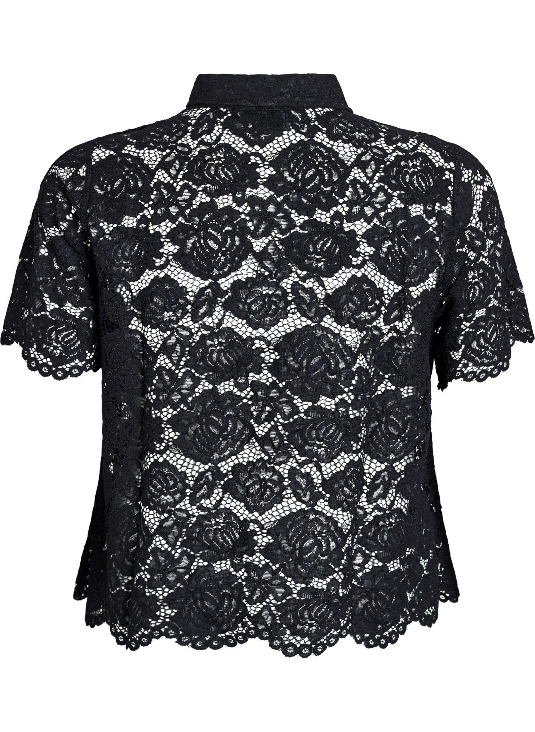 ZizziSpetsskjortsblus med p&auml;rlknappar, Svart, Packshot image number 1