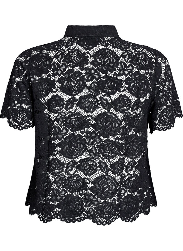 Spetsskjortsblus med p&auml;rlknappar, Svart, Packshot image number 1
