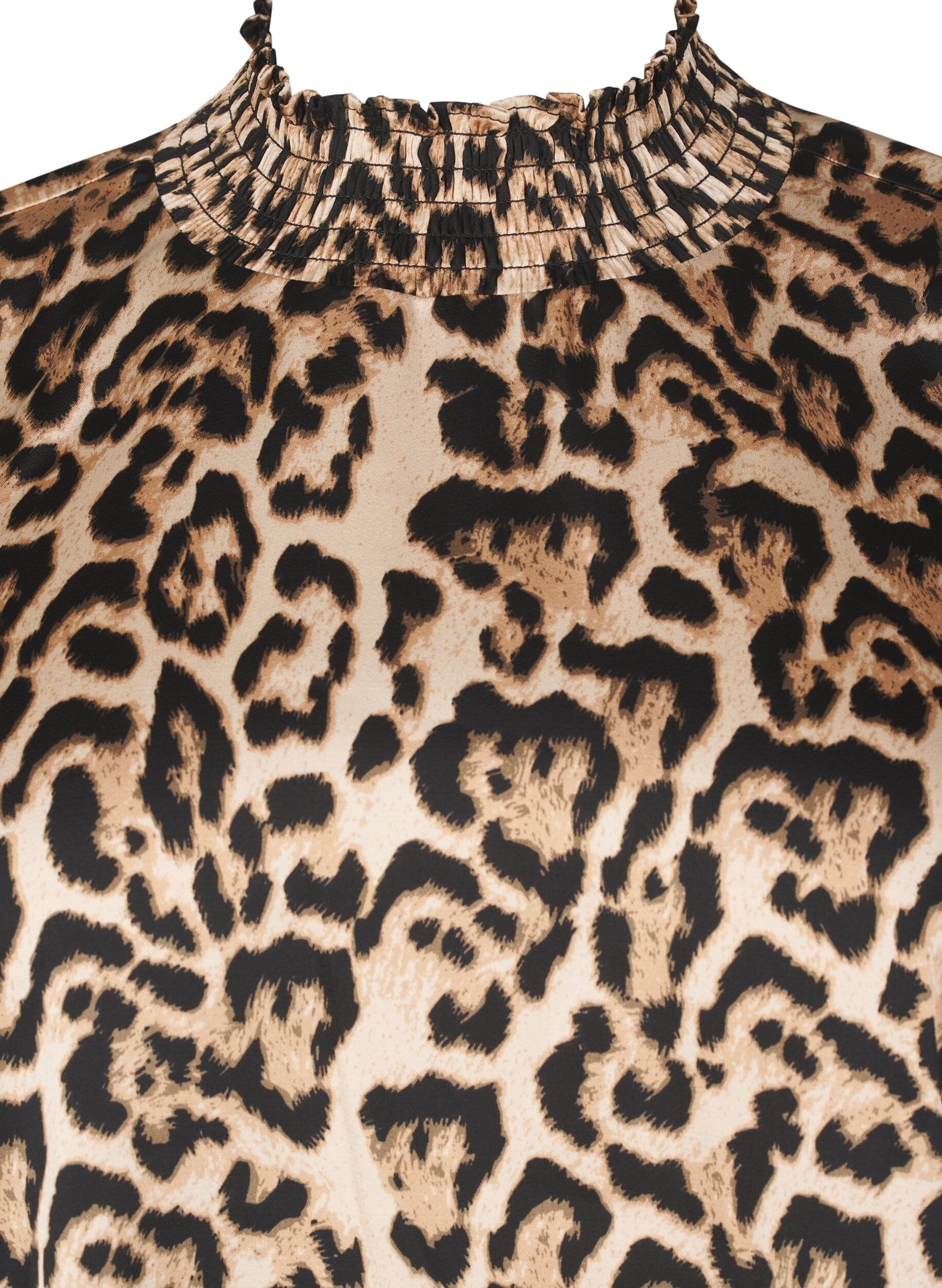 Zizzi Leopardm&ouml;nstrad blus med smock, Brun, Packshot image number 2