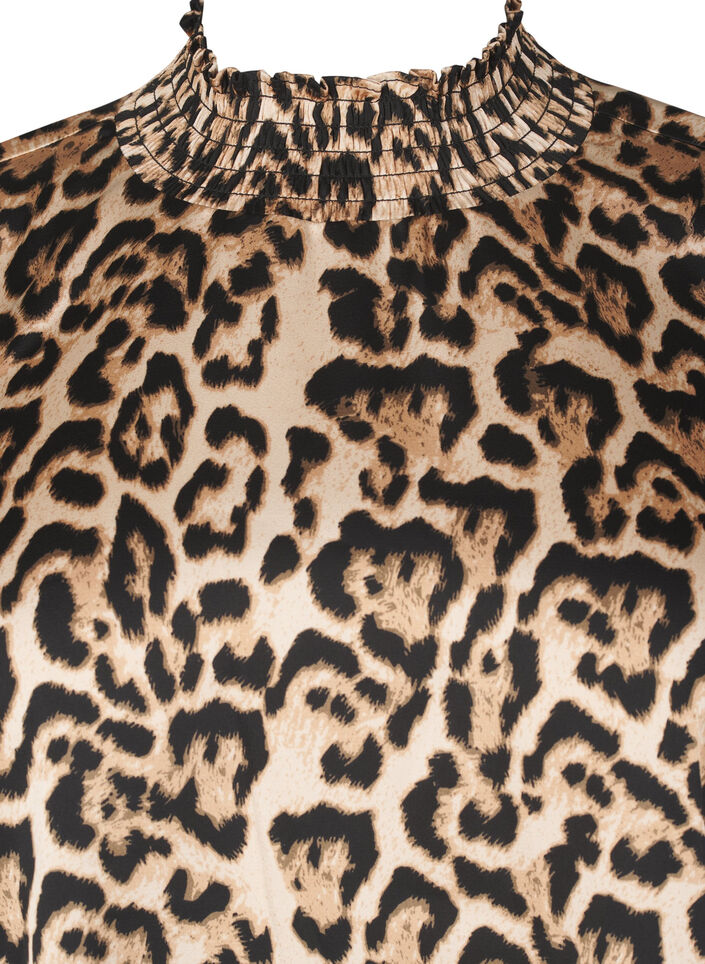 Leopardmönstrad blus med smock, Brun, Packshot image number 2
