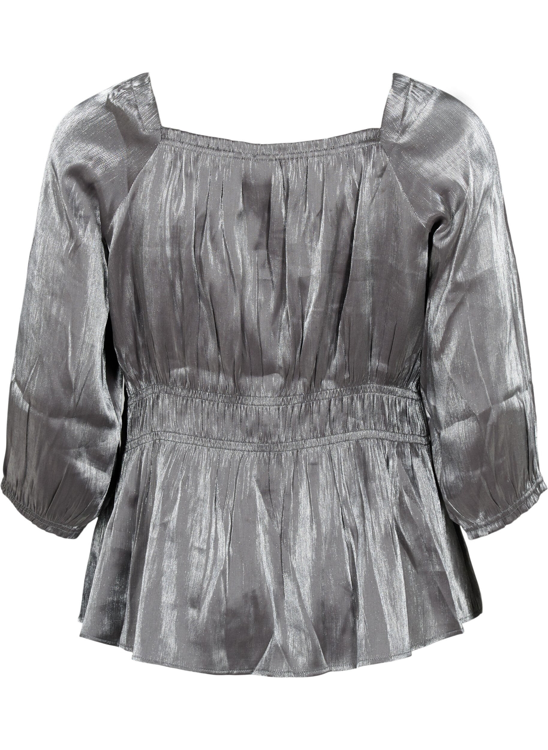 Zizzi Silverf&auml;rgad blus med trekvarts&auml;rm och smock, Dark Silver, Packshot image number 1