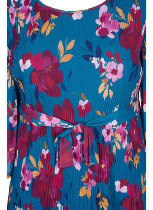 Mönstrad plisserad klänning med knytband, Blue Coral Flower, Packshot image number 2