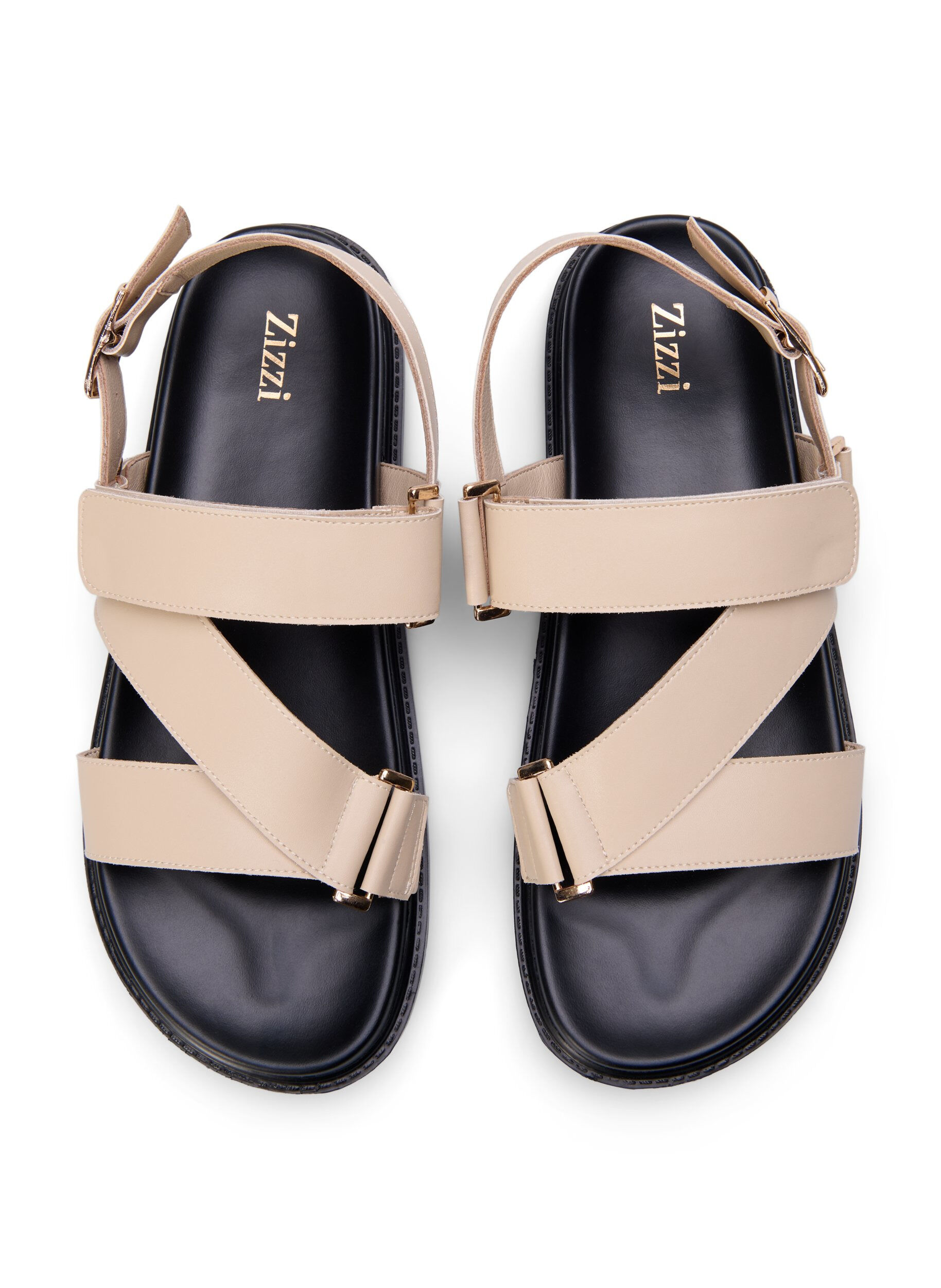 Zizzi L&auml;dersandal med bred passform och justerbara remmar, Beige, Packshot image number 2