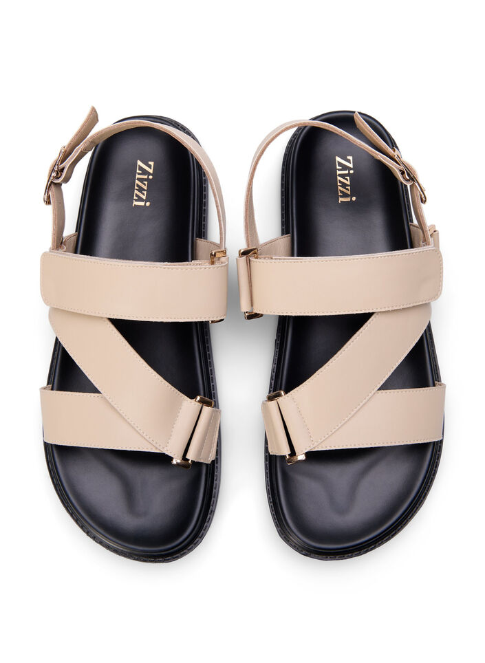 Lädersandal med bred passform och justerbara remmar, Beige, Packshot image number 2