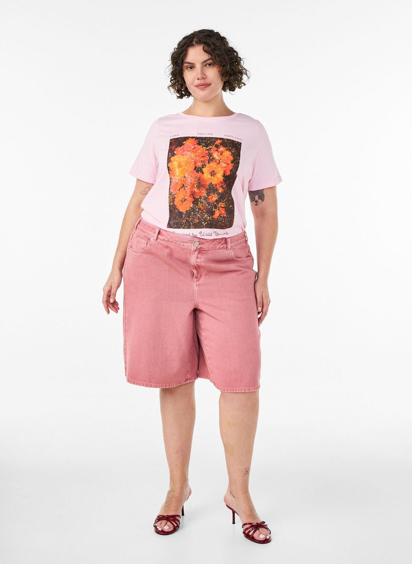 T-shirt i bomull med tryck framtill, Rosa, Model image number 1