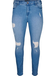 Amy jeans med supersmal passform och rippade detaljer, Blue denim
