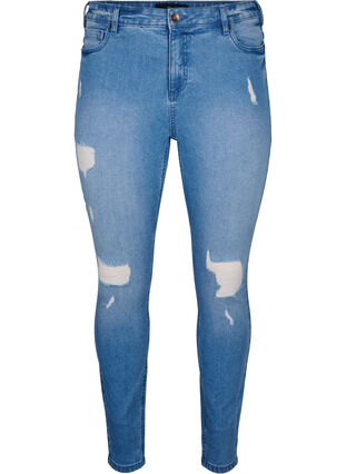 Amy jeans med supersmal passform och rippade detaljer, Blue denim, Packshot image number 0