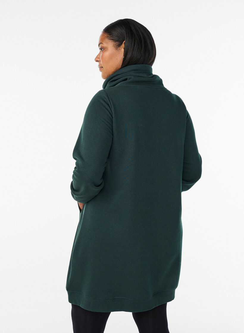 Kort sweatshirtkl&auml;nning med h&ouml;g krage och fickor, Gr&ouml;n, Model image number 2