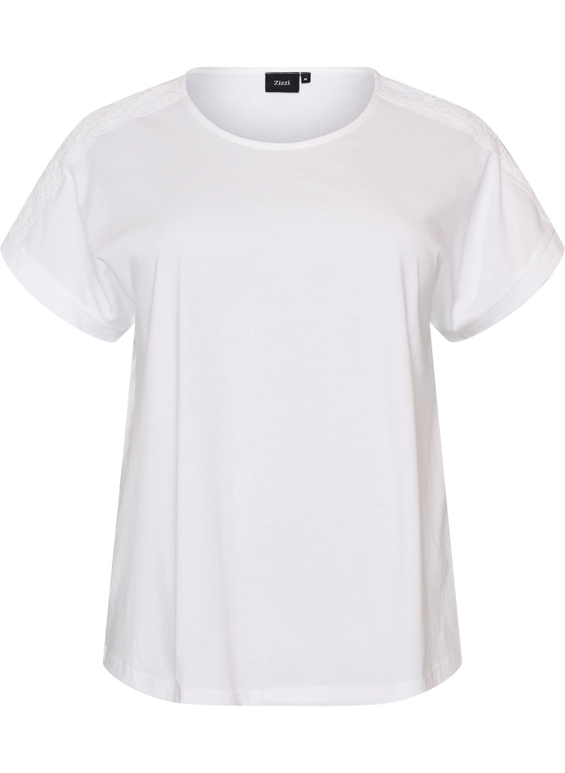 ZizziT-shirt i bomull med virkad detalj, Vit, Packshot image number 0
