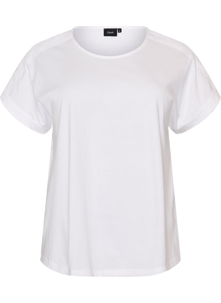 T-shirt i bomull med virkad detalj, Vit, Packshot image number 0