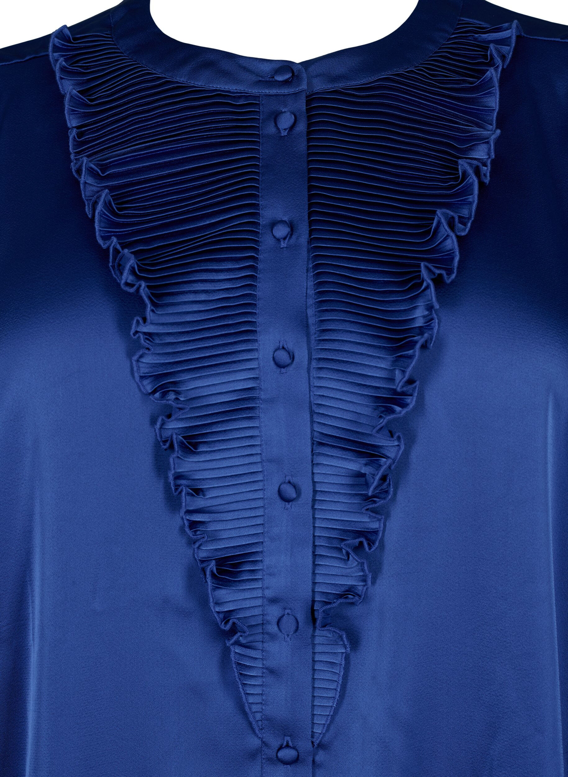 Zizzi Skjortblus i sat&auml;ng med volang, Deep Ultramarine, Packshot image number 2