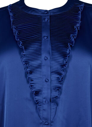 Skjortblus i satäng med volang, Deep Ultramarine, Packshot image number 2