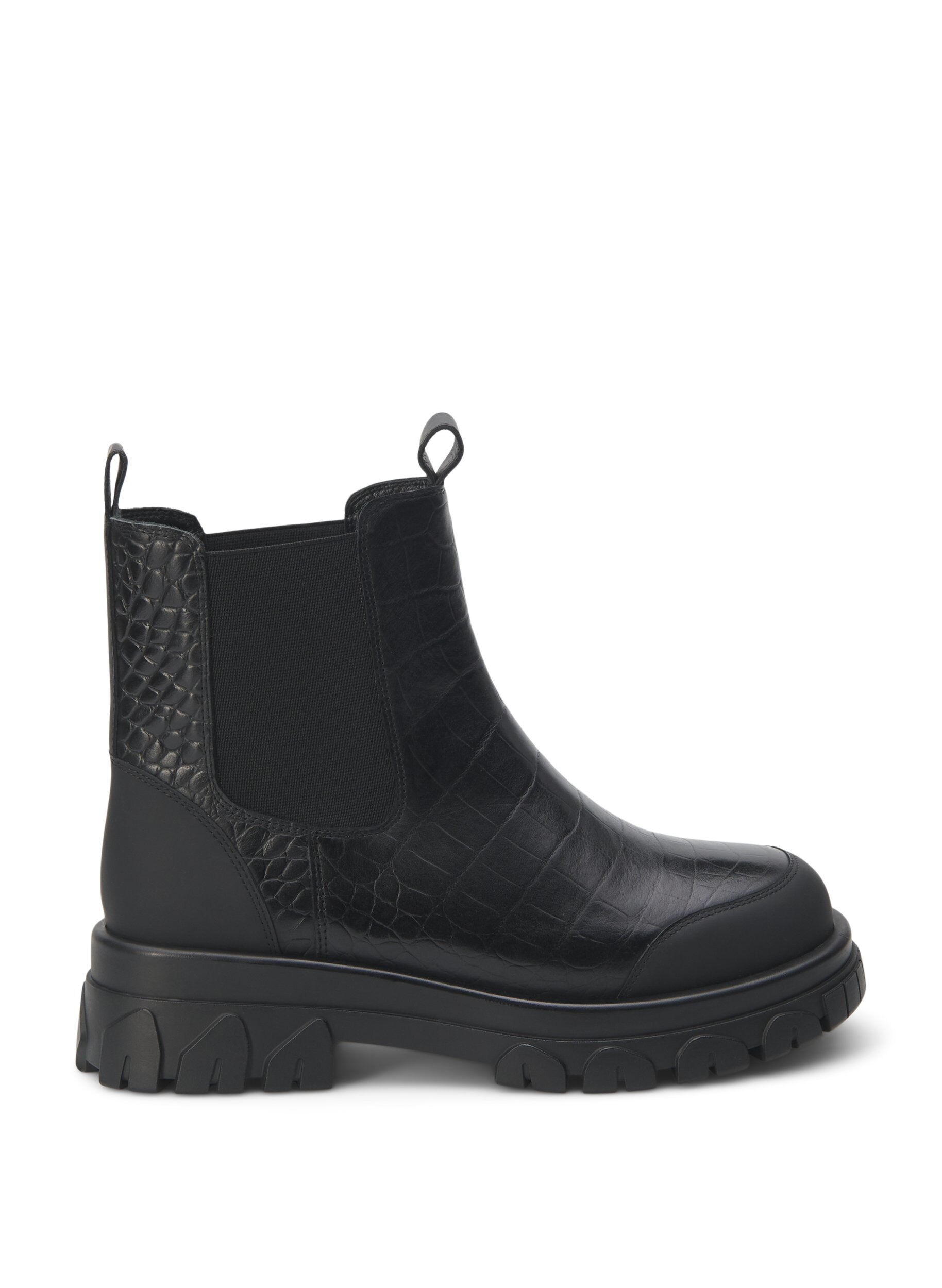 Zizzi Wide fit &ndash; Croco Chelsea-st&ouml;vel i l&auml;der, Black, Packshot image number 0