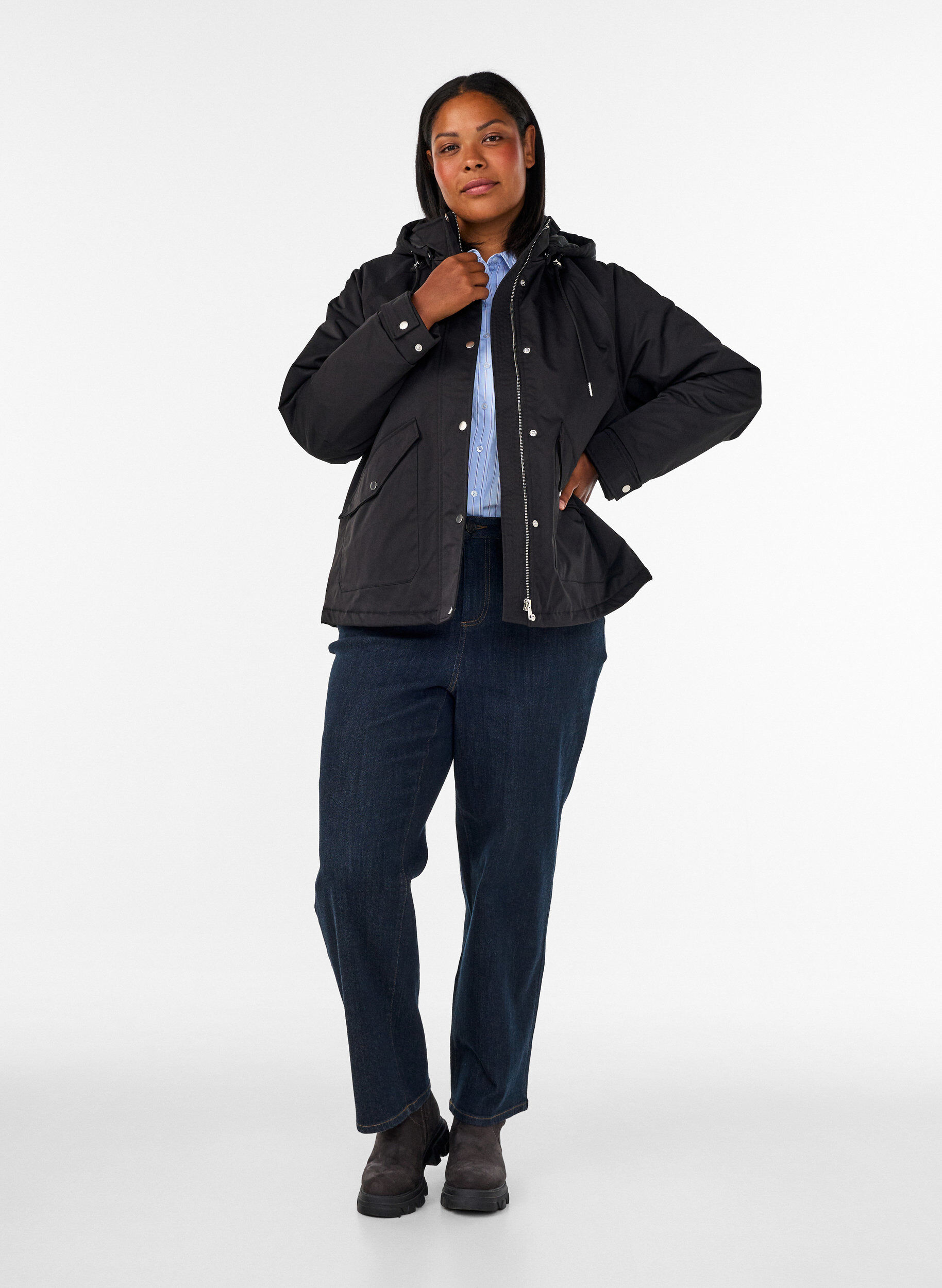 ZizziVadderad parkas med avtagbar huva, Svart, Model image number 1