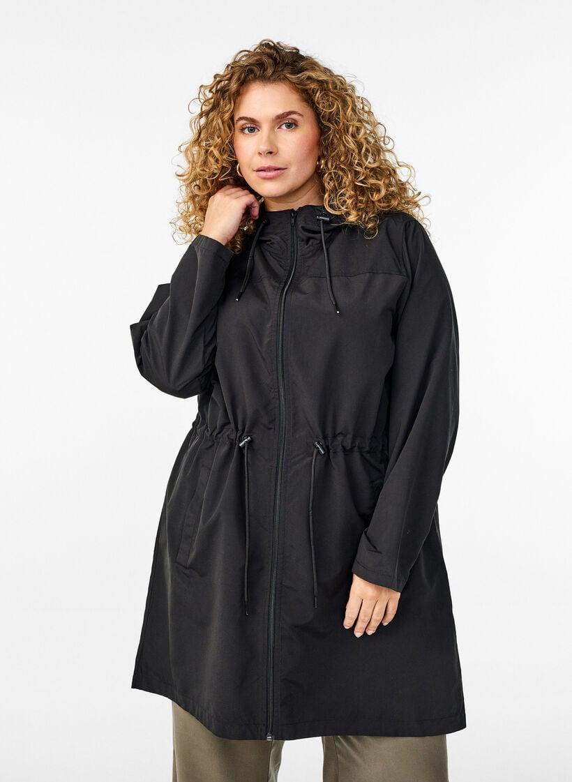 L&auml;ttviktig parkas med huva, Svart, Model image number 0