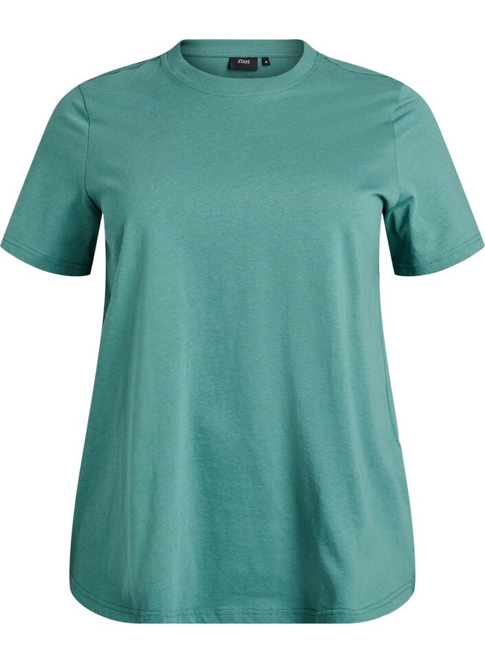 Enkel t-shirt i bomull med rund halsringning, Gr&ouml;n, Packshot image number 0