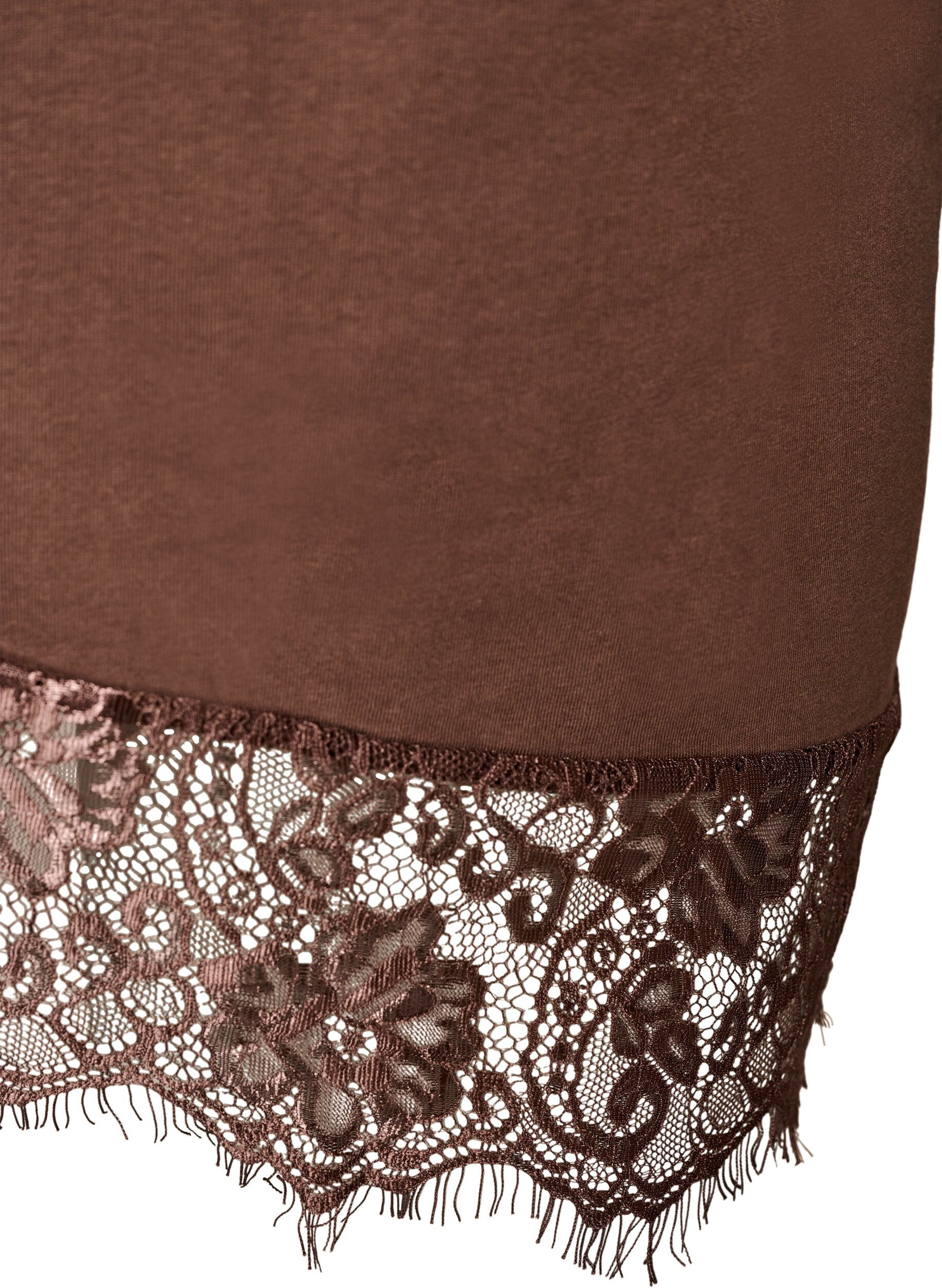 ZizziT-shirt med asymmetrisk spetskant, Brun, Packshot image number 3