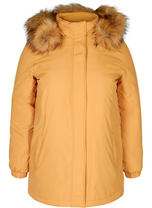 Jacka med krage av pälsimitation och justerbar midja, Spruce Yellow, Packshot image number 0