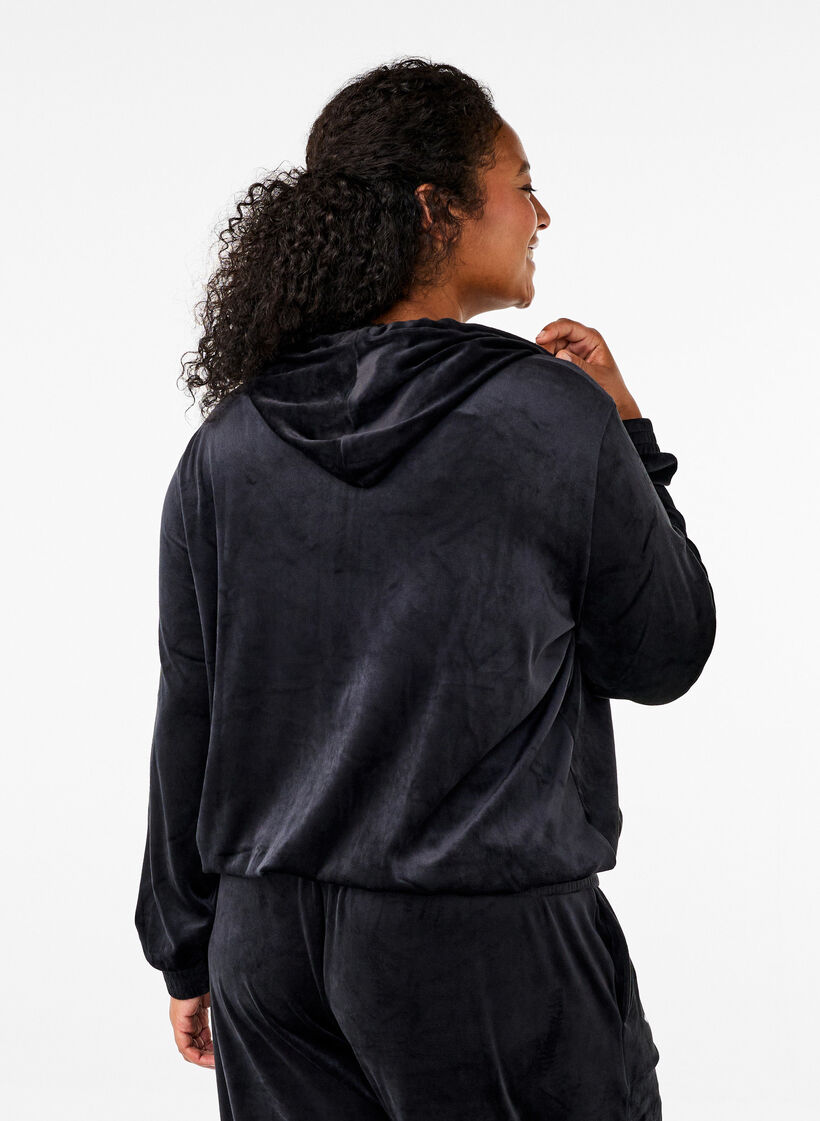 Velourkofta med huva, Black, Model image number 1