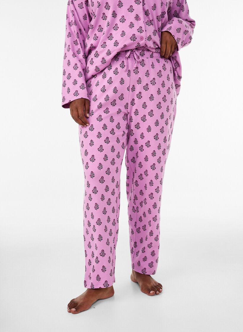 Pyjamasbyxor i bomull med h&ouml;g midja, Rosa, Model image number 2